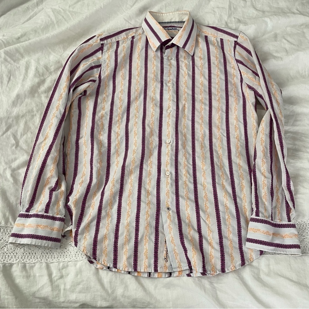 Robert Graham Sz 41 Neck 16 M/L Stripes embroidery Dress shirt